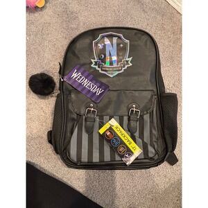 Wednesday Addams Nevermore Academy 17 Inch Backpack Black Holographic NWT